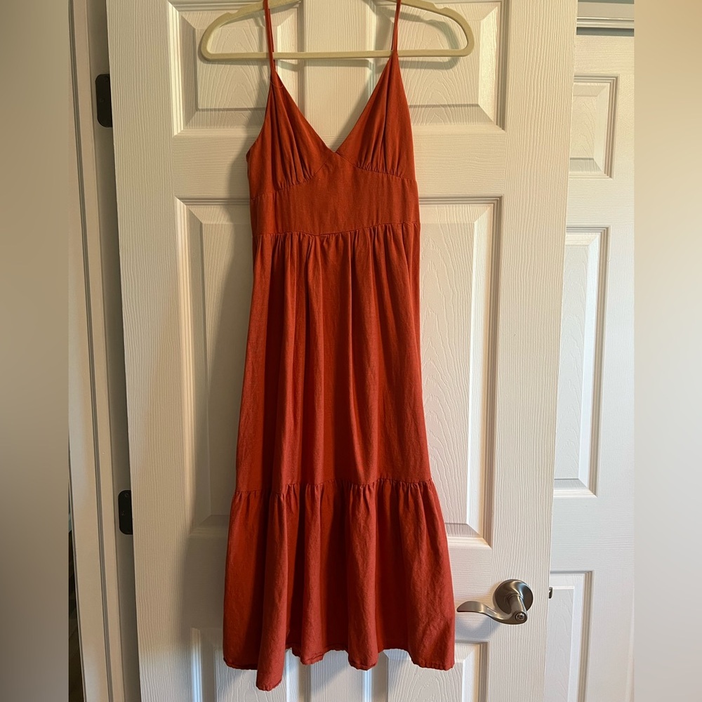 Jessica Simpson Burnt Orange Linen Blend Maxi Dress